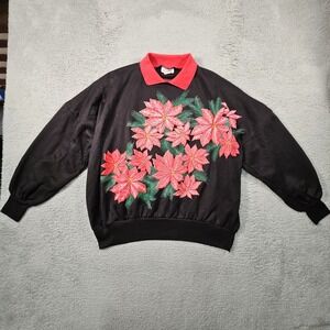Vtg Nut Cracker Ugly Sweatshirt Womens 24W Poinsettia Collar Christmas Holiday